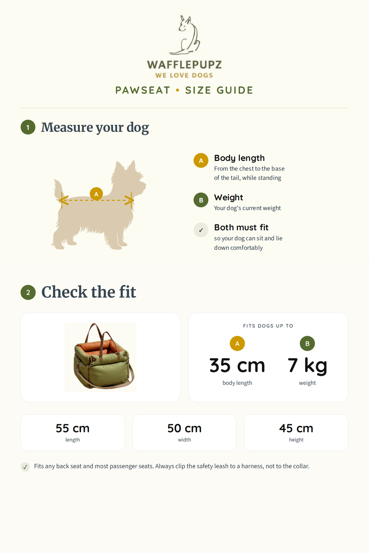 PawSeat size guide